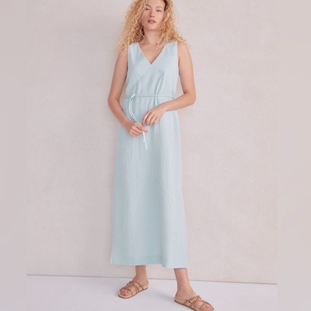 Talbots Haven Well Within Organic Cotton Gauze Dress Powder Blue XL